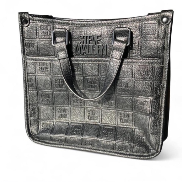 Steve Madden Handbags - Steve Madden NWOT Faux Leather Embossed Black Handbag Totebag
